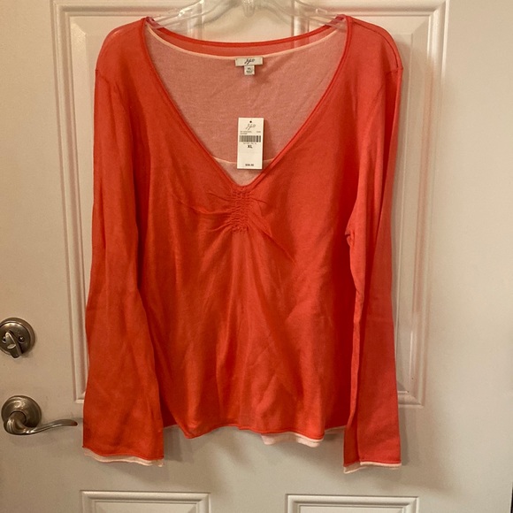J. Jill NWT Women’s Long Sleeve Sheer Top, Shrimp Color, XL, 100% Cotton - Picture 1 of 6